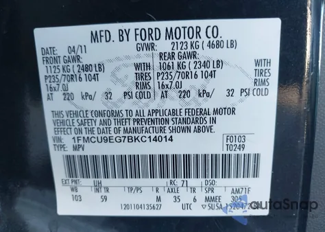 2011 Ford Escape Limited из США, поврежденный, VIN 1FMCU9EG7BKC14014